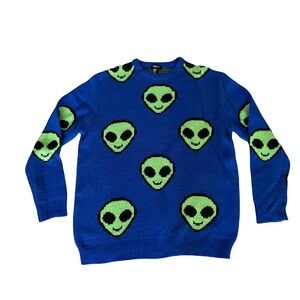 Forever 21 Men's Alien Knit Sweater Size Medium Green Blue